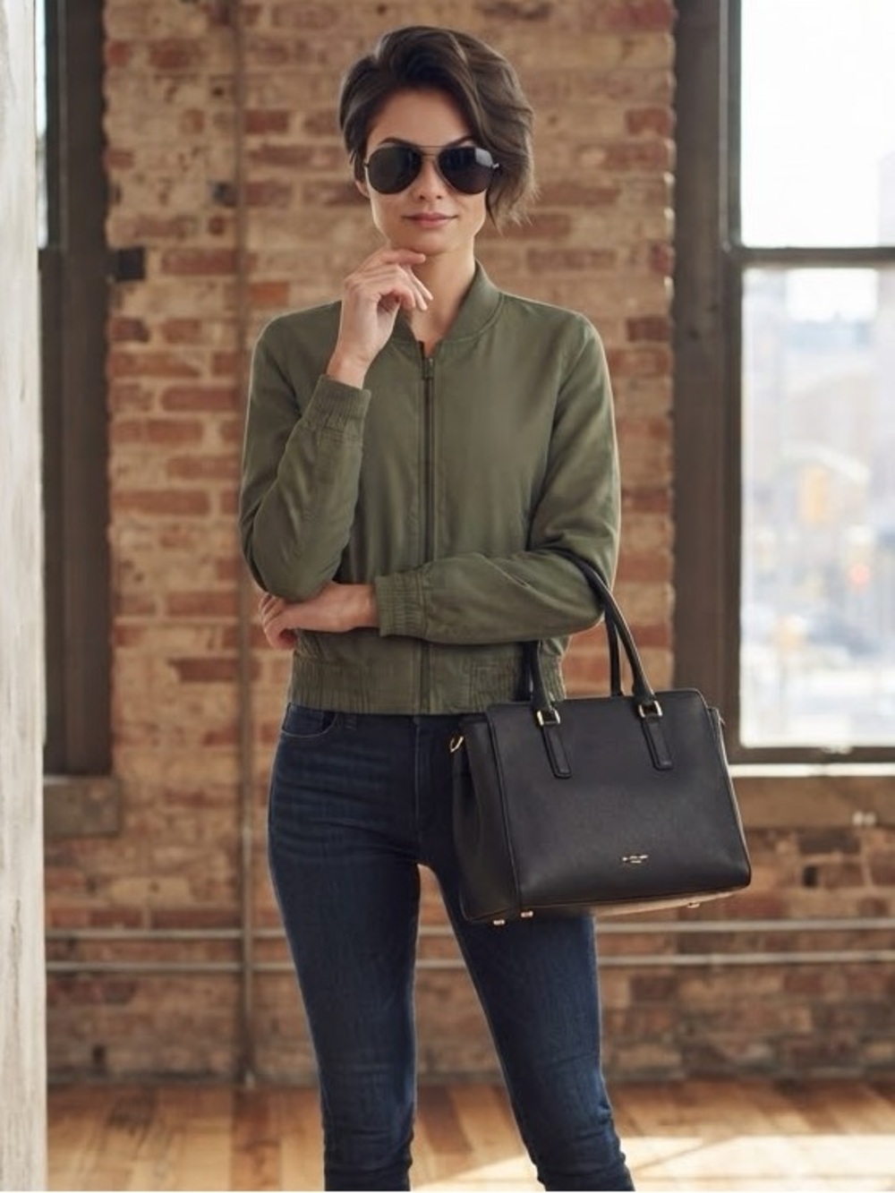 Banana Republic Flight Bomber Jacket - Olive Green (Size S)